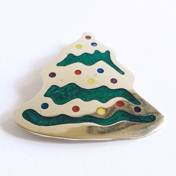 Christmas Tree Brooch/Pendant Alpaca Mexico Silver Enamel Vintage - Picture 1 of 6